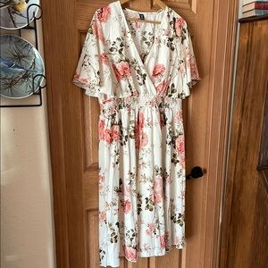 SHEIN Pink and Green V-neck Midi Dress